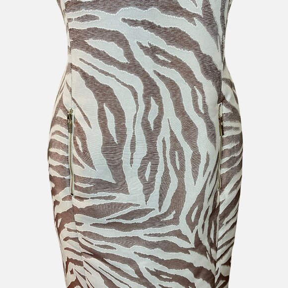 Anne Klein Sleeveless Brown & White Zebra Print Lined Sheath Dress Size 8 - Picture 3 of 11